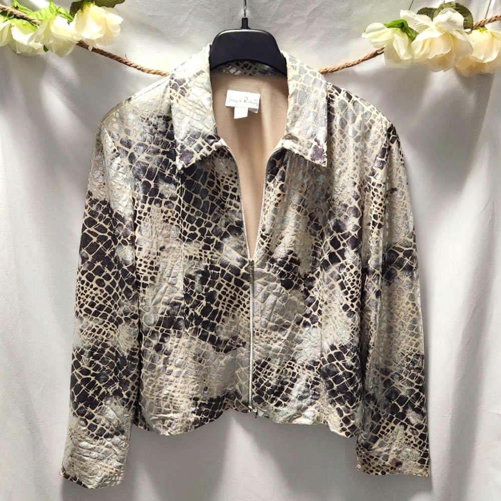 Joseph Ribkoff Vintage Snakeskin Print Blazer Shimmery Silver Sz. 16